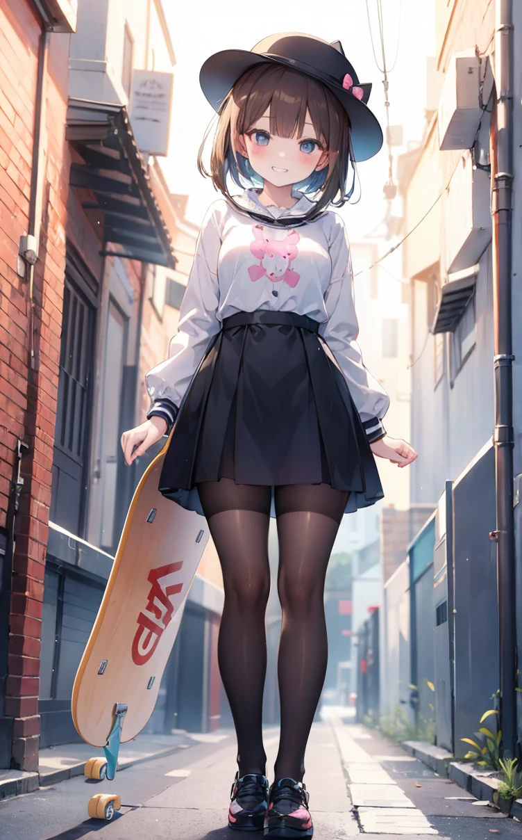 [Wreck_It_Ralph_Movie], ((masterpiece)), ((high quality)), ((HD)), ((beautiful portrait)), ((front view)), ((full body)), ((feet visible, visible feet, highly detailed feet, barefoot, platform high heels)), ((beautiful background)), {vanellope von schweetz, black hair, red scrunchy, short ponytail, (candy in hair:1.2), (cute half-closed brown eyes), adult woman, beautiful legs, curvy hips, side-boobs, smug smirk, white teeth}, {(aqua sweatshirt), (brown tuffled skirt), (aqua striped pantyhose)}, {(standing on raceway), (hands in pockets), (looking at viewer)}, [Background: (racetrack), (confetti), (blue sky), (bright sun), (sun rays)]