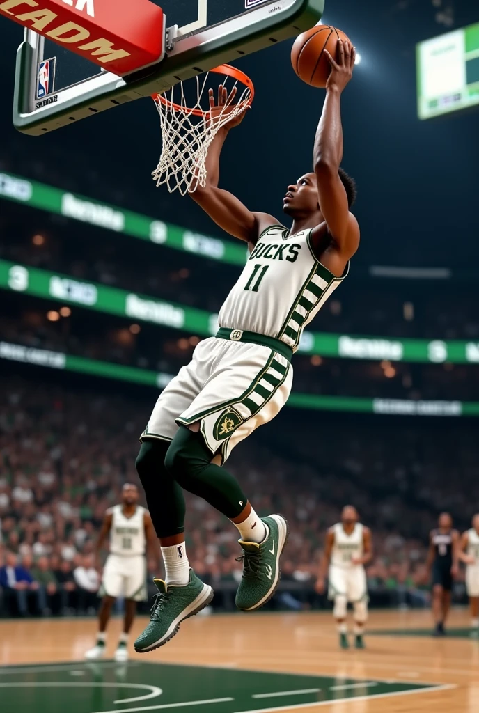A man with braids doing a closed-arm dunk for the Boston Celtics 