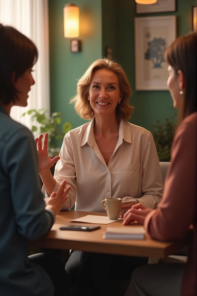 40-year-old woman talking to other women