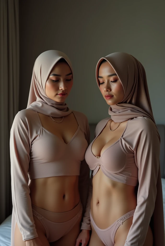 Solo, realistic, Beautiful girl in hijab, mature girl, 35 years old, wearing saree, close short, mature girl,bra, big breasts, big butts