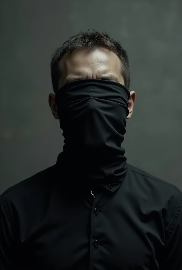 crie um homem, who wears a blindfold, he is six feet tall, weighs 60 kilos black hair, a dark skin and is eighteen years old