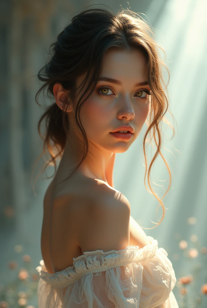 stunning midsummergirl, princess, sweaty, sunlit, dripping, skimpy disheveled panties, leaning back, 8K,Best quality, masterpiece, ultra high res, (photorealistic:1.4), raw photo, (Authentic skin texture:1.3), (film grain:1.3), 1girl, beautiful detailed eyes and face,masterpiece, best quality, godrays and fireflies and dust, pastel dreamy light, bathing in backlighting, opening buttons, sunrays, petals falling, roses, fog, haze, sunlit, in attic covered in flowers and petals, godrays, cozy, morning dew, backlighting, hazy, golden hour, morning light, erotic mood, countryside, masterpiece, best quality, ultra-detailed, solo, smoke, shadows, contrast, cinematic light, side lighting, ultra high resolution, best shadow, RAW, 4k, ultra-realistic style, detailed face, colofUnreal Engine 5, Cinematic, Color Grading, portrait Photography, Ultra-Wide Angle, Depth of Field, hyper-detailed, beautifully color-coded, insane details, intricate details, beautifully color graded, Unreal Engine, Cinematic, Color Grading, Editorial Photography, Photography, Photoshoot, Shot on 70mm lens, Depth of Field, DOF, Tilt Blur, Shutter Speed 1/1000, F/2