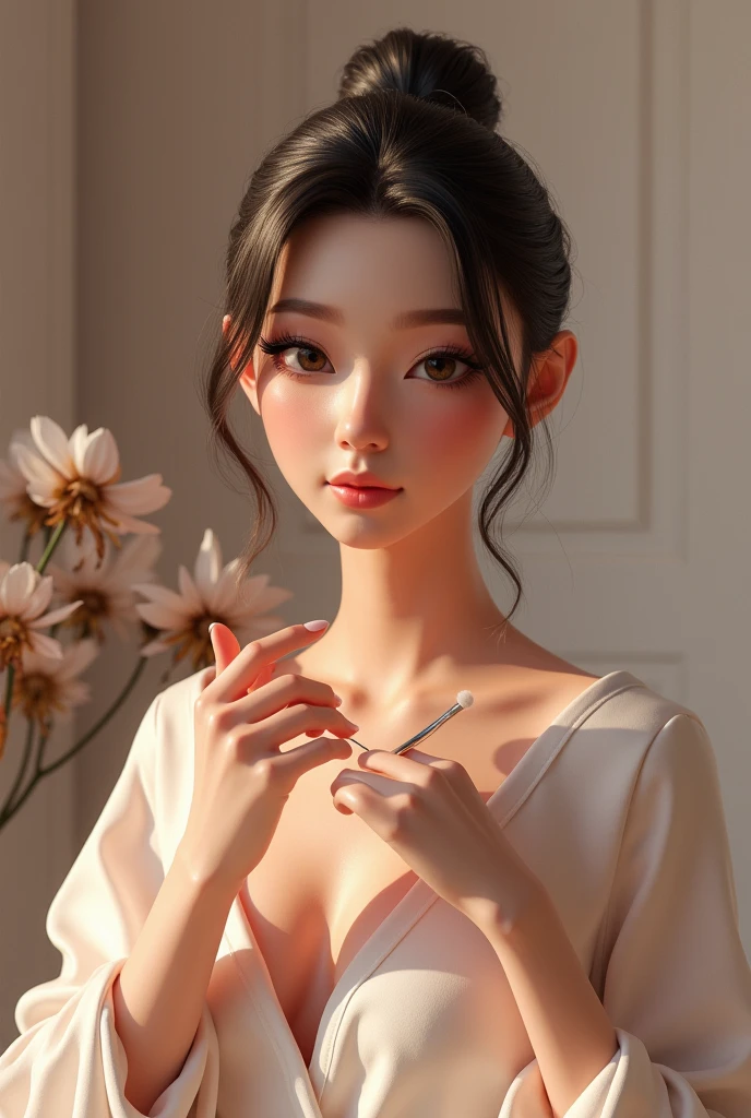 The confidence and charm of contemporary women、The delicate and silky skin of the skin、Elegance and movement of the posture、The eyes are confused and charming、The softness and warmth of natural light、Harmonious color matching and smooth line expression --auto