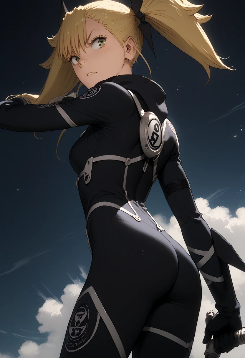 (masterpiece) (ultra_detailed) (best quality) shinomiya kikoru, 1girl, slim, fit, battle suit, ass