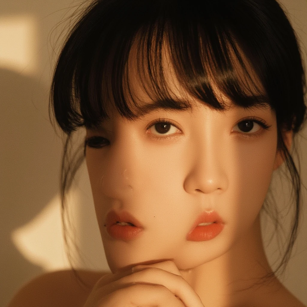 top-quality、​masterpiece、超A high resolution、(Photorealsitic:1.5)、Raw foto、1girl in、Half Japan and half American、off shoulders、murky、deep-shadows、cold light、Sexy appearance、Mysterious look、profile