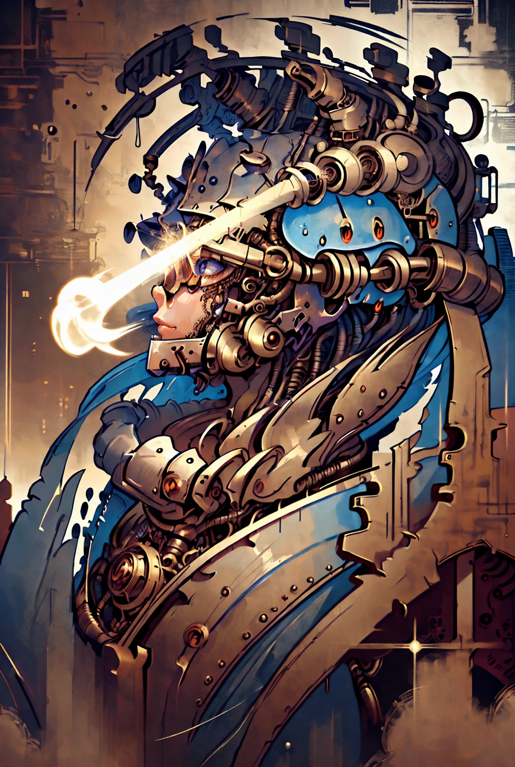 a steampunk wizard preparing a spell, ((ultra quality)), anime enhancement, ((8k resolution, masterpiece, best quality)), ultra detailed, ultra sharp, perfect colors, perfectly shaded, perfect lighting, very detailed face, perfect anatomy, 