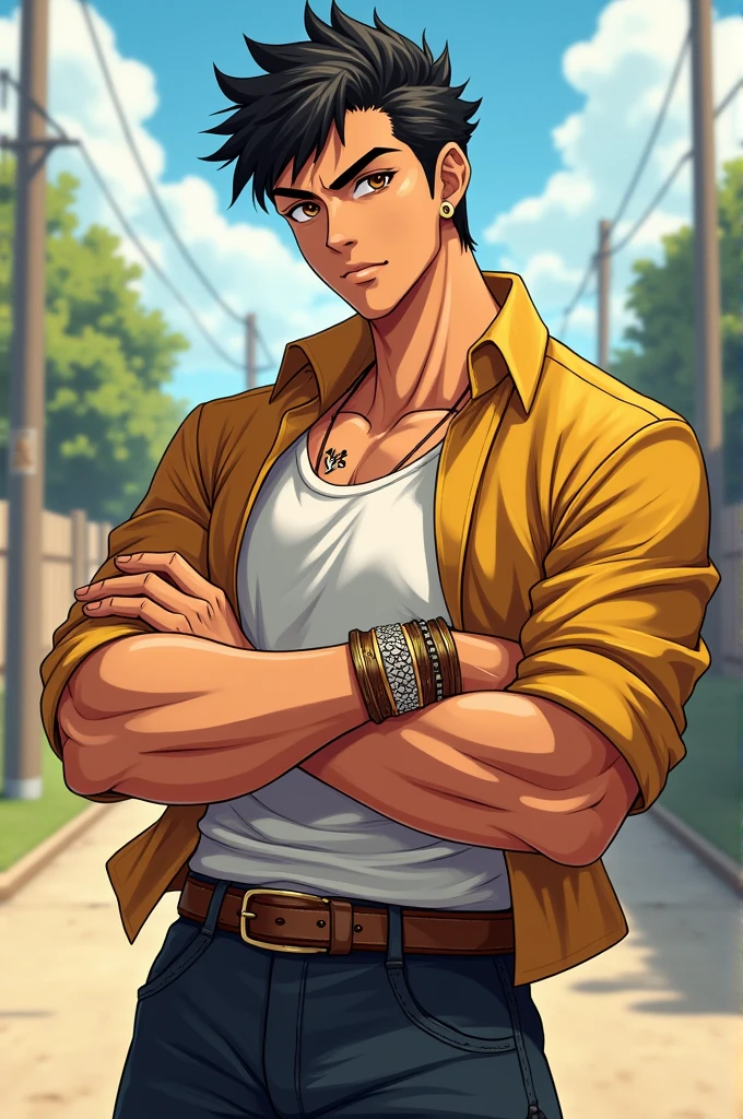 anime+yaoi+hentai style, hentai style colors palette , simetryc composition, ultradetailed art style, oil painting, fullbody, perfect compositicion, perfect anatomy, wearing small litle shorts, dramatic, natural lighting, a young gorgeous, shirtells pantless,barefoot, small, erected penis, handsome, tall, perfect feet, latino , detailed realistic muscles, simetryc body, he is ridding a blue motorcycle and holding a sword , carring a multicolor back bag, in a downtown scenario