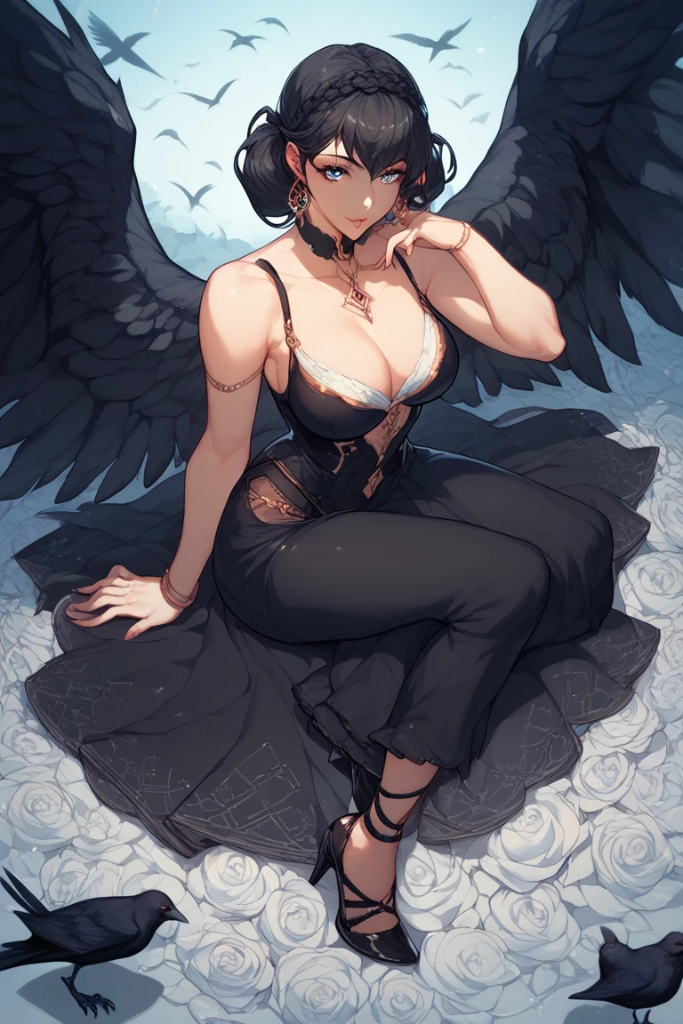 1 woman, beautiful eyes, ธีมBlack Crowตาสีม่วง, hentai,  full body only,  Fantasy Background , Black Crow