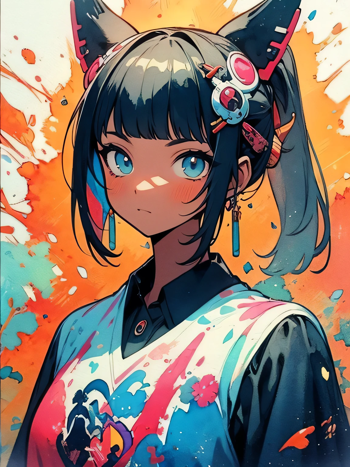 (looking at viewer),solo,upperbody,white ponytail,blunt bangs,(dark skin),giraffe headgear, have a (pepsi cola can), the savannah, the blue sky, like a painting、like a painting, watercolor painting style, The Art of Mathematics, Official Art, Masterpiece, beautiful, ((watercolor)), paint splashes , complex details. very detailed, [Drooping:0.7],,like a painting, watercolor painting style, The Art of Mathematics, Official Art, Masterpiece, beautiful, ((watercolor)), paint splashes , complex details. very detailed, [Drooping:0.7],