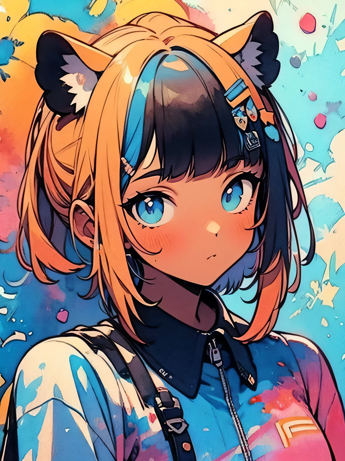 (looking at viewer),solo,upperbody,white ponytail,blunt bangs,(dark skin),giraffe headgear, have a (pepsi cola can), the savannah, the blue sky, like a painting、like a painting, watercolor painting style, The Art of Mathematics, Official Art, Masterpiece, beautiful, ((watercolor)), paint splashes , complex details. very detailed, [Drooping:0.7],,like a painting, watercolor painting style, The Art of Mathematics, Official Art, Masterpiece, beautiful, ((watercolor)), paint splashes , complex details. very detailed, [Drooping:0.7],