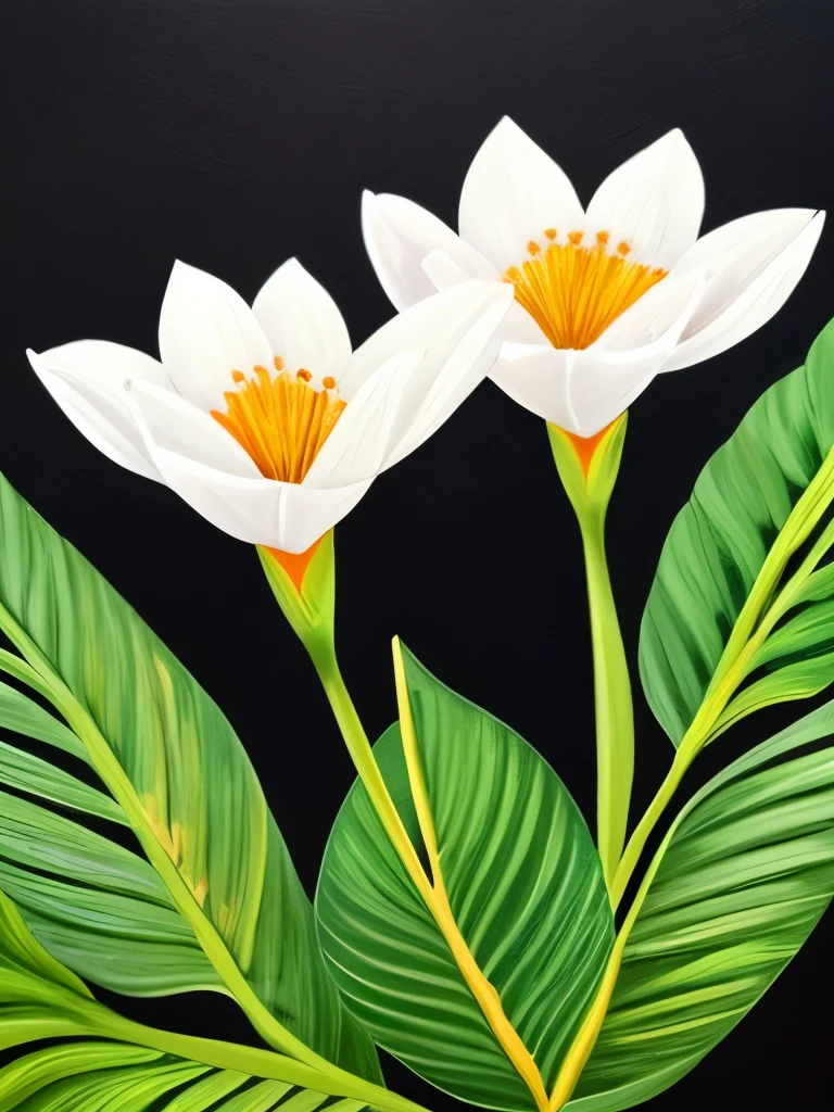 painting of three white flowers with orange petals on a black background, beautiful!!! digital art, beautiful detail and color, orange flowers, elegant flowers, beautiful flowers, glowing flowers, beautiful gorgeous digital art, wow it is beautiful, beautiful design, beautiful!!!!!!!!!, flowers!!!!, beautiful!!!!!!!!!!!!, beautiful flower, dark sienna and white, brown flowers, beautiful depiction