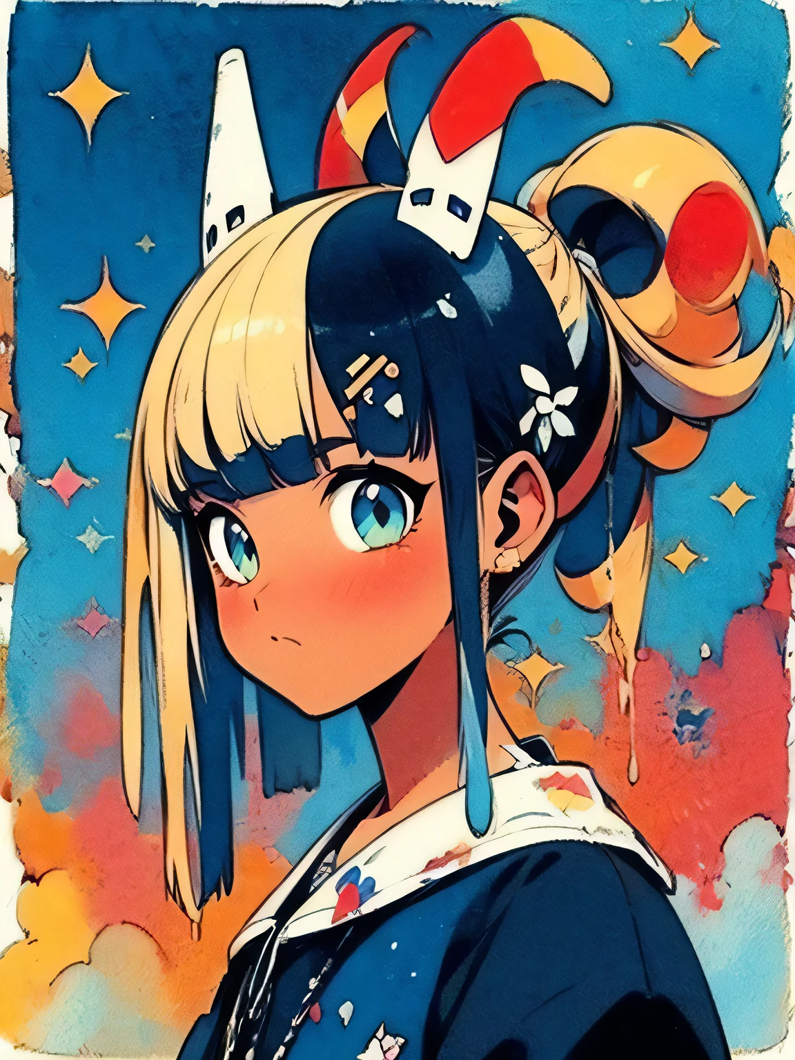 (looking at viewer),solo,upperbody,white ponytail,blunt bangs,(dark skin),giraffe headgear, have a (pepsi cola can), the savannah, the blue sky, like a painting、like a painting, watercolor painting style, The Art of Mathematics, Official Art, Masterpiece, beautiful, ((watercolor)), paint splashes , complex details. very detailed, [Drooping:0.7],,like a painting, watercolor painting style, The Art of Mathematics, Official Art, Masterpiece, beautiful, ((watercolor)), paint splashes , complex details. very detailed, [Drooping:0.7],