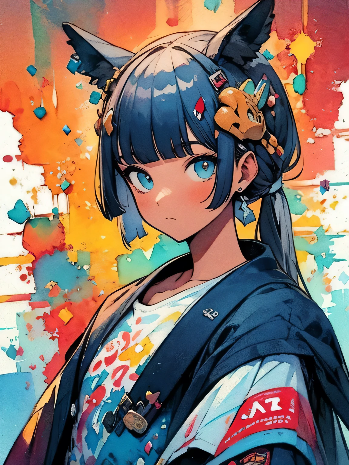 (looking at viewer),solo,upperbody,white ponytail,blunt bangs,(dark skin),giraffe headgear, have a (pepsi cola can), the savannah, the blue sky, like a painting、like a painting, watercolor painting style, The Art of Mathematics, Official Art, Masterpiece, beautiful, ((watercolor)), paint splashes , complex details. very detailed, [Drooping:0.7],,like a painting, watercolor painting style, The Art of Mathematics, Official Art, Masterpiece, beautiful, ((watercolor)), paint splashes , complex details. very detailed, [Drooping:0.7],