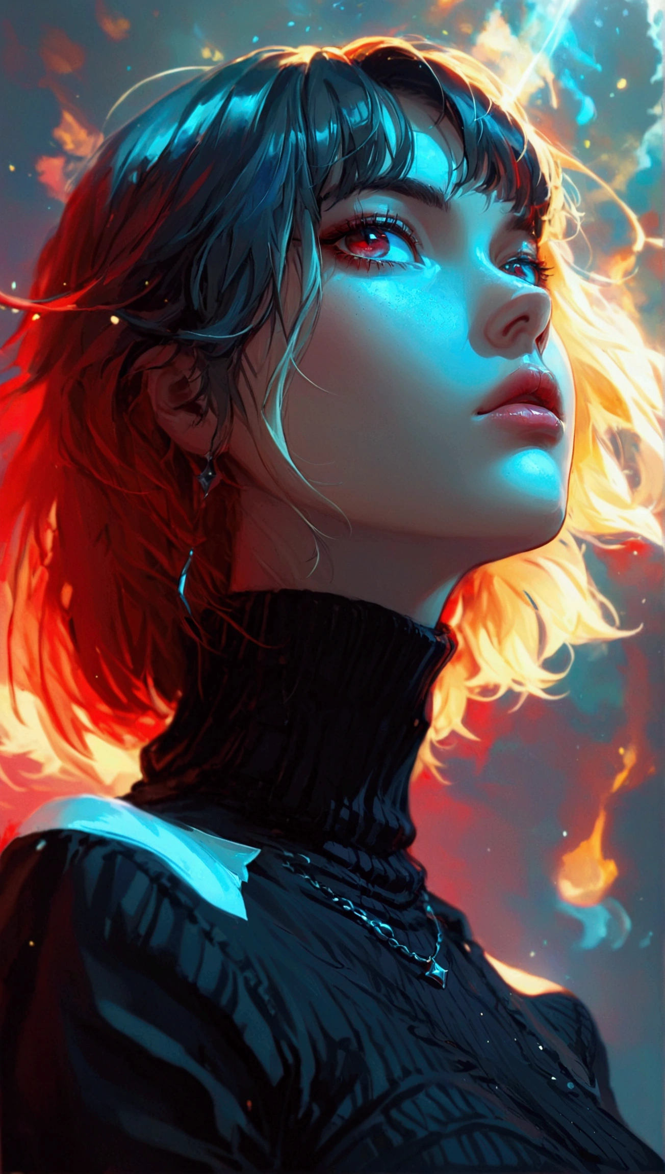  a woman wearing a black turtleneck top and a red bottom,  High quality portrait, Ilya Kuvshinov. 4k, Ilya Kuvshinov paisaje, impresionante Ilya Kuvshinov, in Ilya Kuvshinov&#39;s Estilo, Digital Art by Ilya Kuvshinov, Ilya Kuvshinov&#39;s Estilo, inspired by Yanjun Cheng