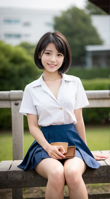 (great masterpiece、top-quality、high-level image quality)、(Young Japan、Idol actress:1.3、Good looks、Mature atmosphere)、(((Japan schoolgirl、Neat and clean 18 years old)))、(((perfect anatomia、plump and beautiful limbs、Perfect physiology)))、((Healthy body、short-hair、A dark-haired、bangss、Clear black eyes、Model Grade Body))、(爆乳:1.5)、(Japan JK Uniform、Neat grooming、Fashionable),school classrooms、by the window、Sunset small burn、Beautiful thighs、Cute figure、professional photograpy、gravure、agitation、Smile、