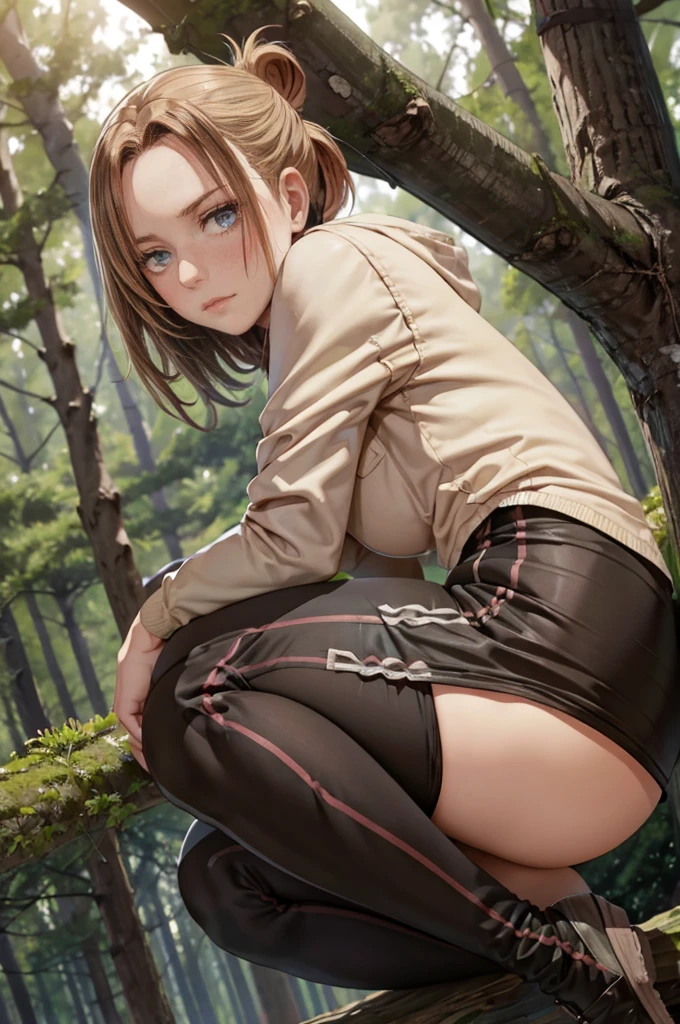 Forest 3d Maneuvering Clothes Tight Blush Over a Tree Crouching Big Ass