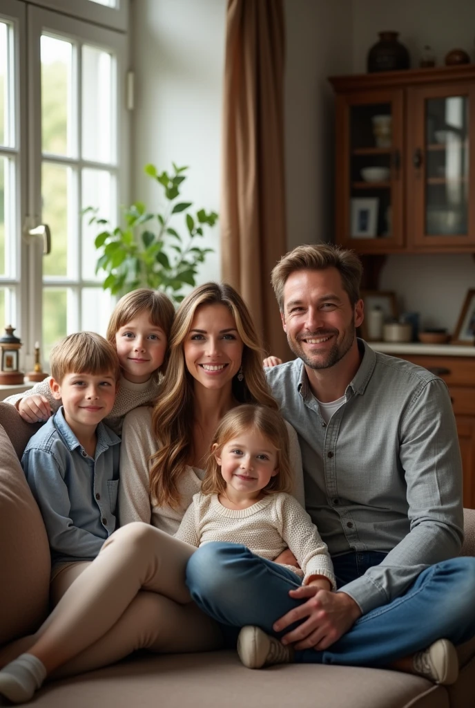 A family photo, With mom, dad, 8 year old son, 6 year old daughter, from the 2000s