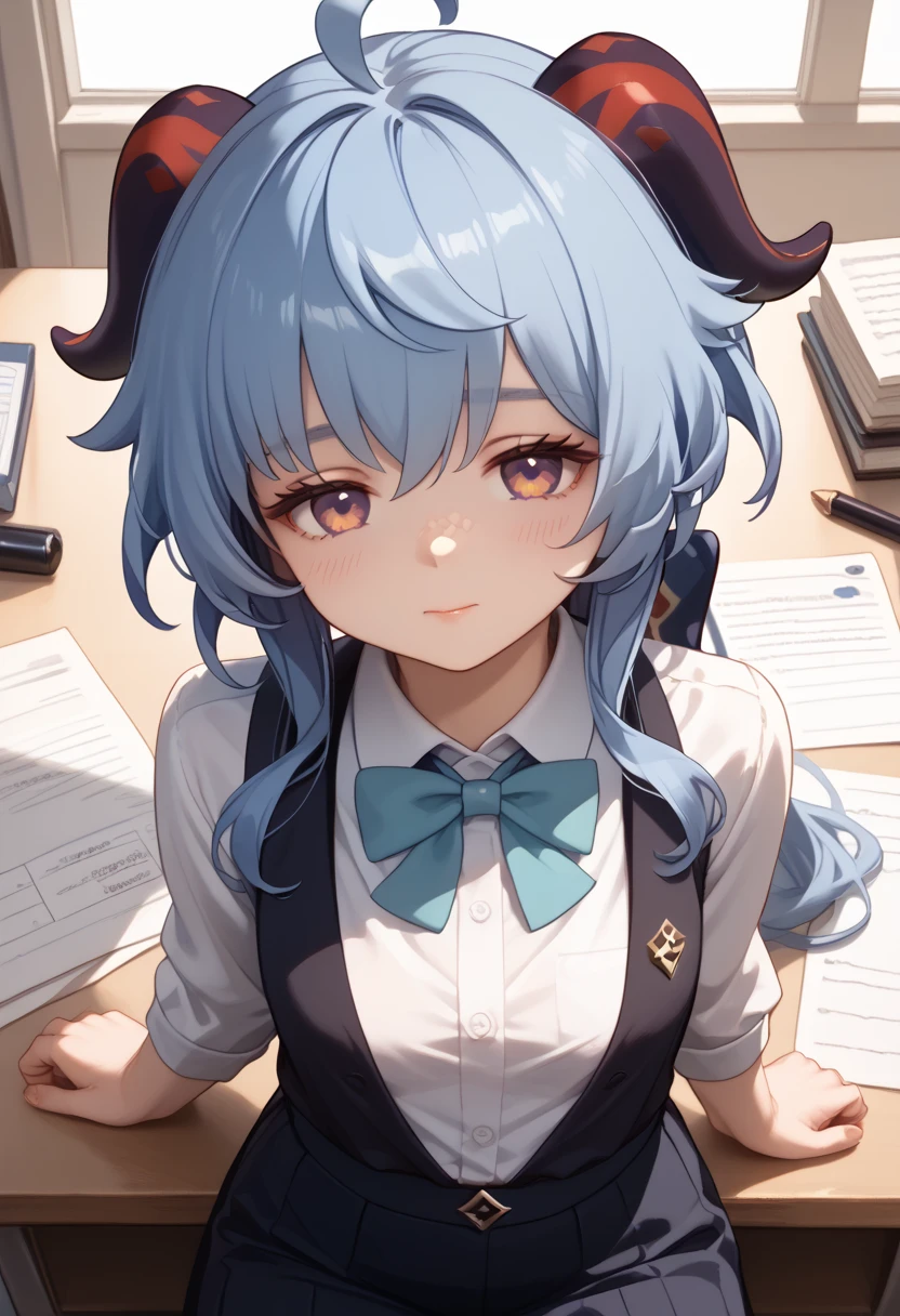 (masterpiece, best quality),  intricate details,
1girl,    ganyu from genshin impact tired and sleepy as she fell asleep on her desk wearing her alluring and sexy office attire