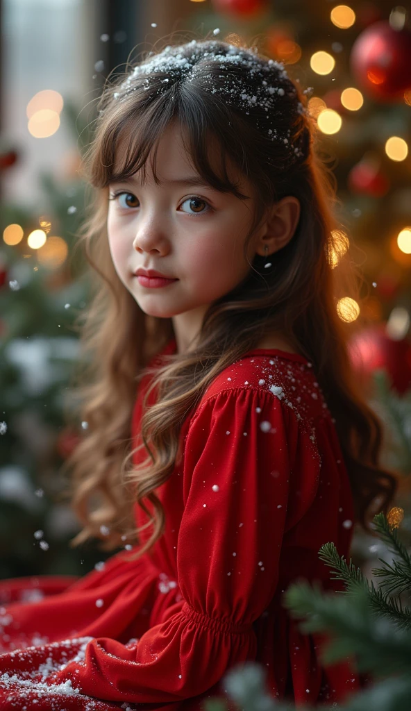 1 girl, petit woman, singing christams song, Even though Christmas night
coming i can't feel fine
Everywhere it's full of lights
Reminding me the best december
And the weeks we spent together
watching every single glass
looking for the right presents
to complete my xmas list