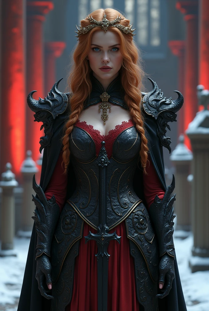 (best quality,4k,8k,highres,masterpiece:1.2),ultra-detailed,(realistic,photorealistic,photo-realistic:1.37),cruel and beautiful queen of the underworld, burning city, laughing queen, dark and gloomy atmosphere, intense flames, crumbling buildings, terrified citizens, twisted and eerie shadows, billowing smoke, sparkling embers, ash-filled sky, shattered glass, hauntingly beautiful queen, fiery red hair flowing in the wind, piercing, icy blue eyes, delicate yet menacing smile, regal black gown flowing around her, flickering firelight casting dramatic shadows, eerie silence broken by the queen's echoing laughter, the queen stands tall and proud amidst the chaos, embodiment of power and destruction, gritty and realistic art style, vibrant and contrasting color palette with deep reds and dark shades, ethereal lighting illuminating the queen's face, a sense of both awe and fear in the air.