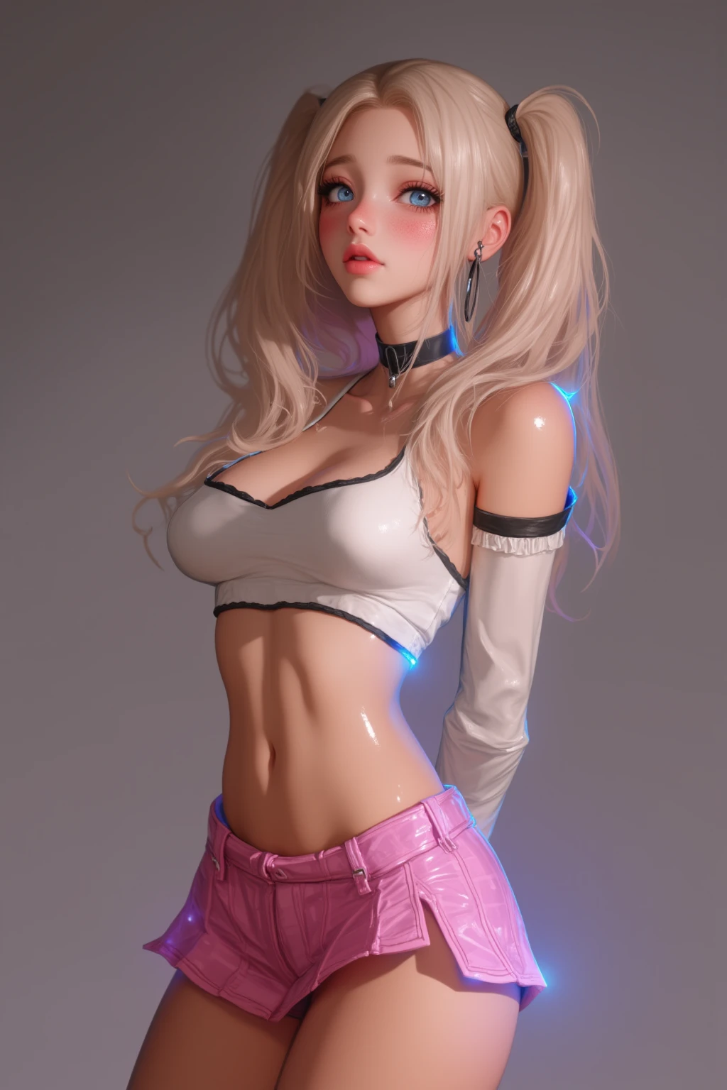 Marie Rose, (Contoured abs: 1.1), (Perfect body: 1.1), (Short wavy hair: 1.2), Blonde hair, Collar, chain, Full body photo, crowded streets, Wearing a transparent vest, ((Clear shorts)), (Extremely detailed CG 8k wallpaper), (Extremely delicate and beautiful), (Masterpiece), (Best quality: 1.0), (Ultra High resolution: 1.0), Beautiful lighting, Perfect lightning, Realistic shadows, [High resolution], Detailed skin, Ultra detailed ( ((colorful))), exposed panties, exposed panties, exposed underwear, exposed underwear, vaginal viewing implicitly, squatting in the street, legs open, camel hooves