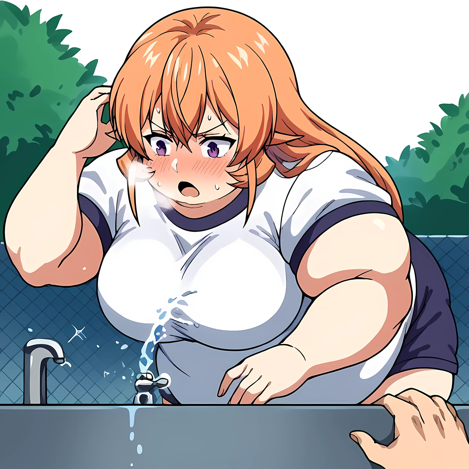 Blonde Young Teacher,gigantic big breasts L big long cleavage, Large nipples and a student are together under the shower, young man grabs with his whole hand the gigantic large breasts of teacher. Both are have nothing on, are naked