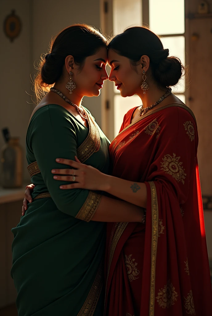 Two Indian women in saree fight in bathroom under shower