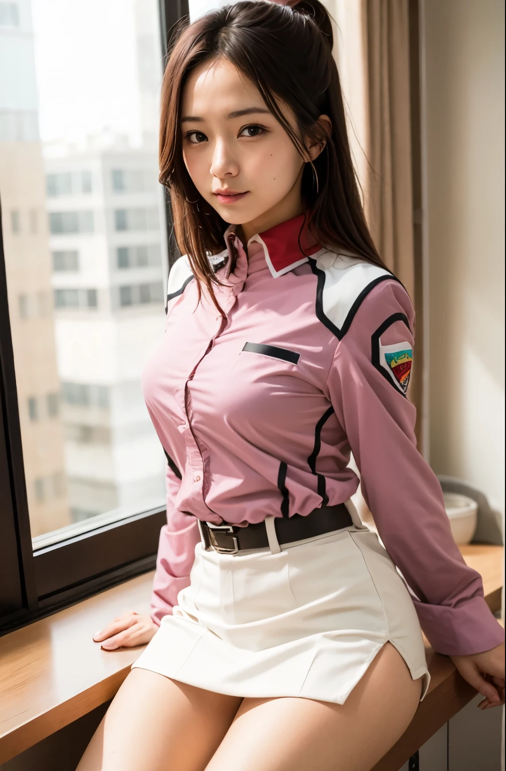 Actual Photos、Best imyear quality、 realistic 、 beautiful woman、  beautiful thighs、 beautiful face、実age、 federal uniform miniskirt、 ponytail、Yuriko Yoshitaka、  Japanese woman with a viewing angle of、Zuo々hope:1.4、 cute girl、 white pantiesが見える、1６age、（ white panties:1.3）、  Super Mini Skirt 、  beautiful thighs、 white panties、ピンクのミニスカートがめくれて white pantiesが見えてる