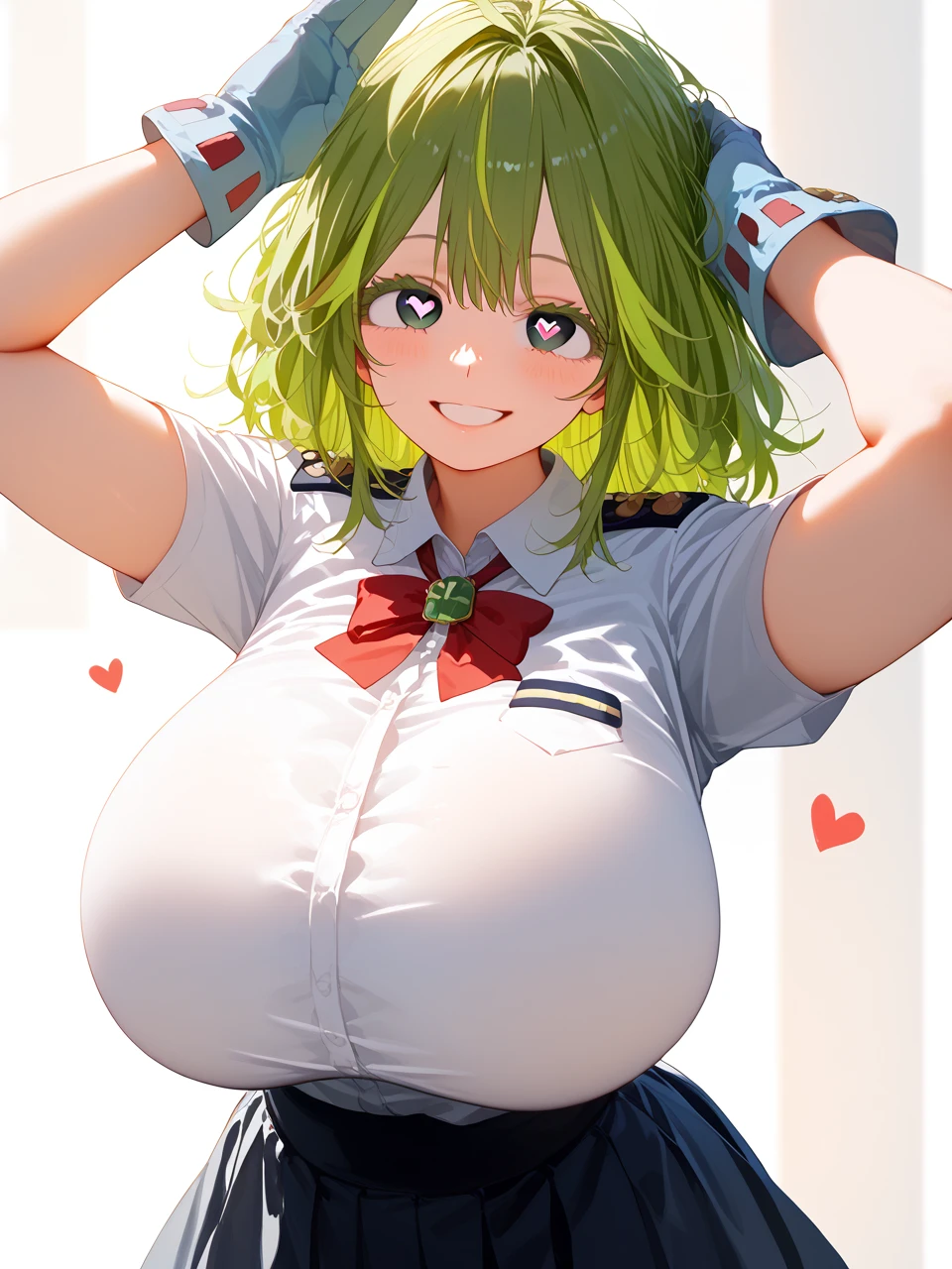         top quality,         top quality,      high quality pictures       ,     Masterpiece  ,          Ultra high resolution   ,         Detailed Background  ,         absurd,       Perfect anatomy     ,         performance deep into the vagina   ,   good lighting  ,      Photo Gallery    ,        1 mature girl、hagakinre toorin,、（  green eyes：1.5）、 green hair、 tousled hair、 multicolored hair 、Thick eyelashes、Two-tone hair、

襟付き  shirt、 gloves、青い  skirt、 Thailand、プリーツ  skirt、赤い Thailand、uniform、  shirt、  skirt、in.a.uniform、白い  shirt、 huge breasts、  Seductive Smile , Hearts in eyes,   pose
