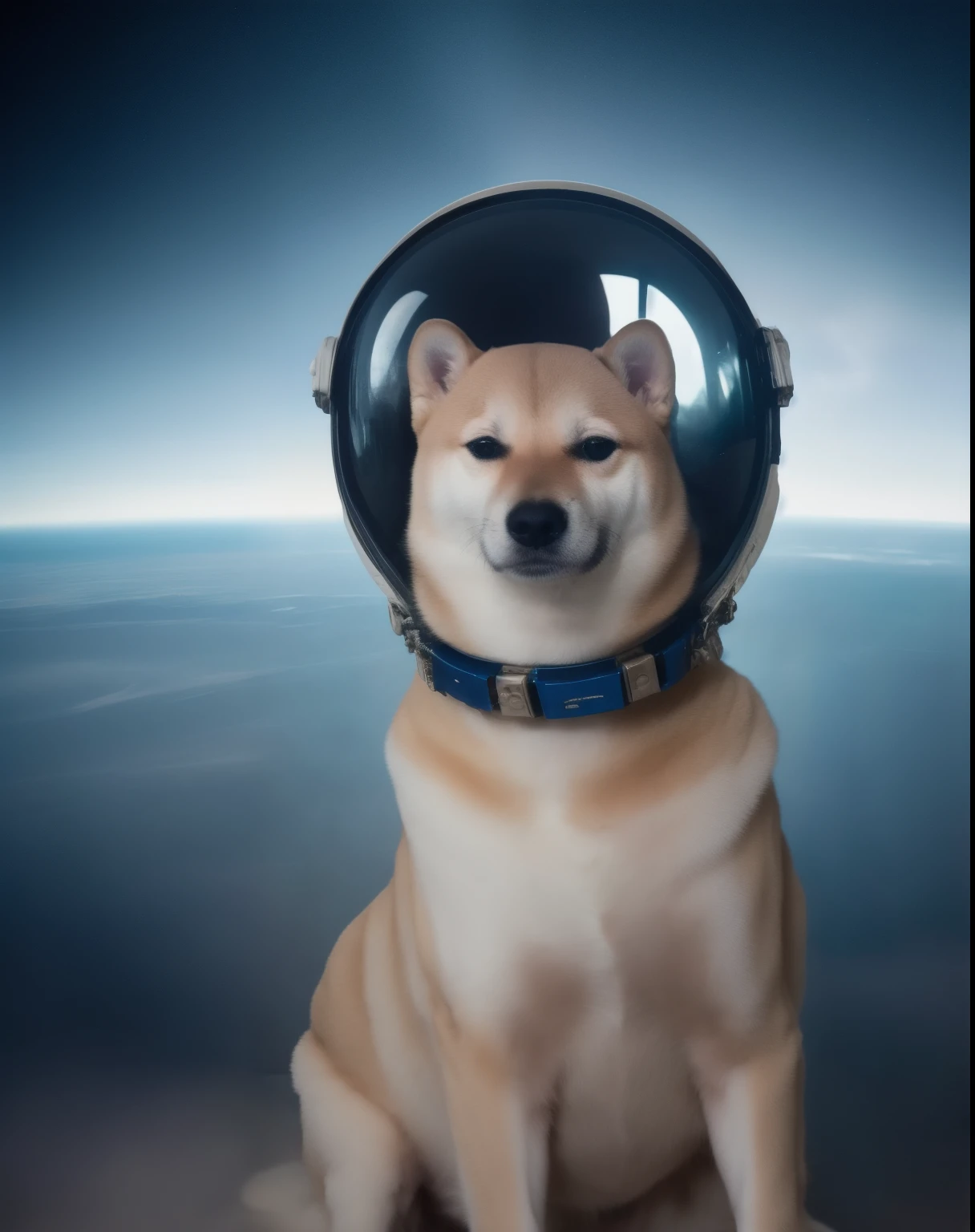 Fine art portrait of Cheems in space wearing space helmet,  centered composition ,   Cinematic Lighting  