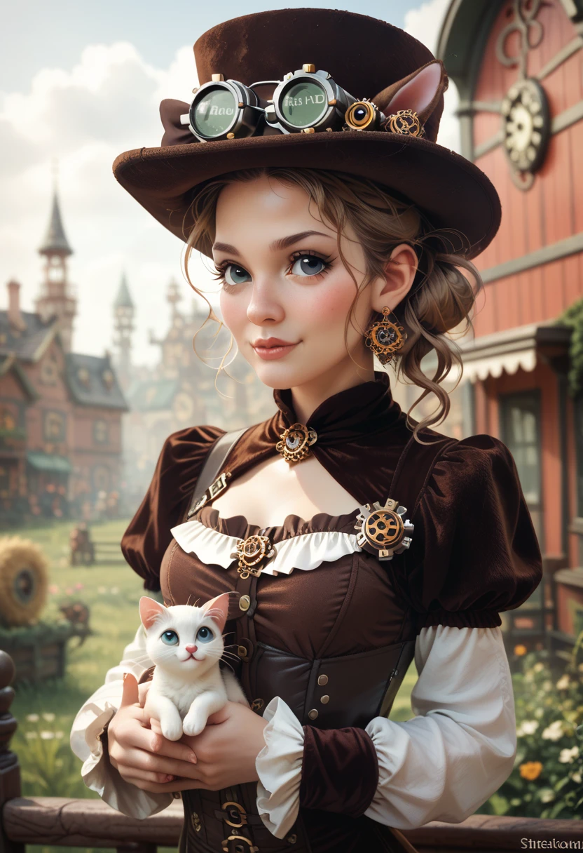 a cute kitten, in a steampunk world