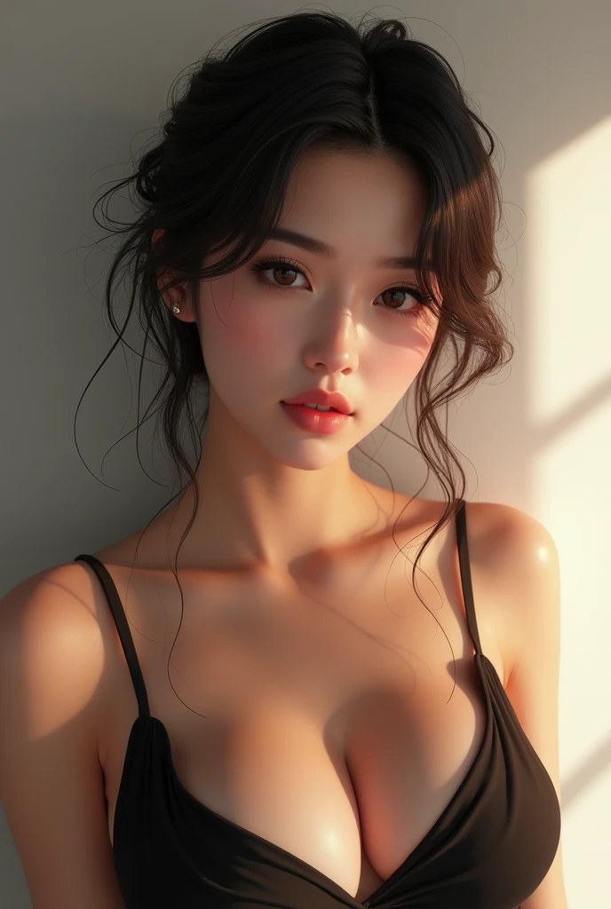 best qualtiy, tmasterpiece, 超高分辨率, (realisticlying:1.5), RAW photogr, 1girll, bshoulders, in the darkness nigth, deep shading, low tune, cold light, Sexy look, High ponytail