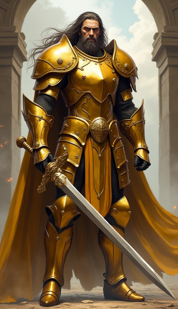 Dokho golden knight of pound full body well defined details on face hair arms hands torso legs front feet 
Surprise me that art ia 