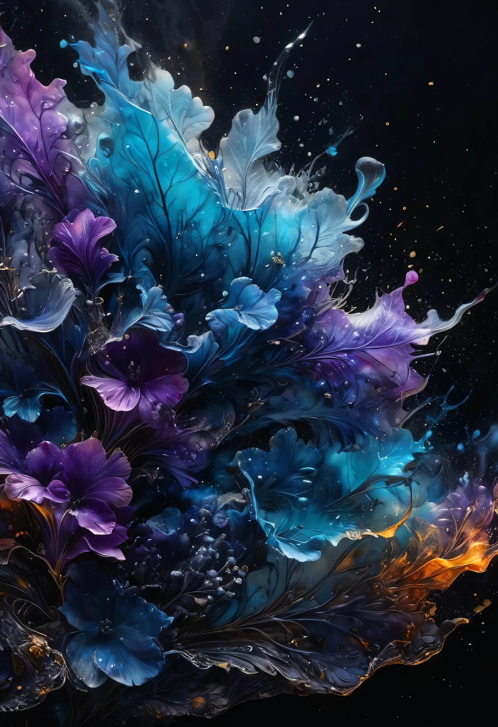 Epic Splatter Art, Alcohol Ink, Smoky Ghost Image, Super Realism, Super Detail 8K, Divine Proportion, Intricate, Cinematic, Stunning, High Detail, 8k, Atmospheric, Super Detail, Fantastic Realism, Sharp Focus, Mysterious, Filigree, Luminescent, Perfect Composition, Complex background,