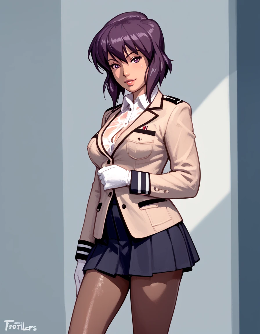 NSFW render of motoko kusanagi hentai scenes. motoko is alone in a dark and wet parking garage. she is wearing her tan military dress uniform. tan jacket, white undershirt, red dit, skirt, pantyhose. . author: (fossa666:1.5)r (taran fiddler:1.5),\ (pixel sketcher:1.4) masterpiece, detailed Bonifasko lighting, [crepuscular ray], best details, real life, depth of field, detailed background ; dim lighting, flashlight lighting, solo, . . ,female, (motoko kusanagi ), (\), ,, (motoko kusanagi:1.2), seductive walk, femme, genitals, , medium breasts, clear details, (, realistic sweaty skin textures, translucent body, you can see under her skin, , ,s, stand alone complex, various poses, ,, gloves, stockings, 1girl, one girl, 1girl, solo,
