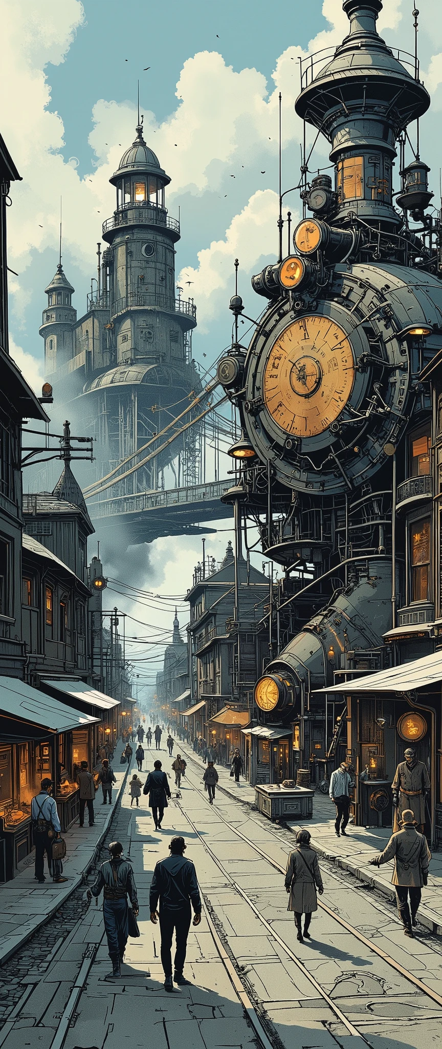 (masterpiece:1.2,Superior Quality,Mirror finish, cinematic experience , best illustrations :2.0, super detailed.2.0),16k, wallpaper,( steampunk :2.0),(Fictional cities :2.0),(Well-developed steam engine :2.0),( advanced mechanical civilization city:2.0),( anime artwork ),( dynamic:2.0),(Spectacular scenery:2.0), Retrofuture,Science fiction,(Victorian and Edwardian atmosphere:2.0)