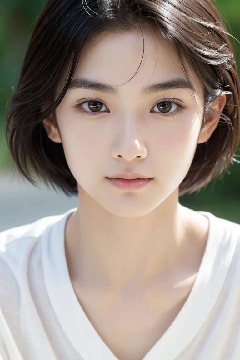 Hair blowing in the wind、Wet Skin、Wet Hair、Wet clothes、Rainy New York,A cute girl with a face like a Japanese idol, 、((Baby Face))、Short Hair, Skinny body、athlete、(Cinema Lighting),(Natural light),(High level of artistry),(artistic),(Indistinguishable quality from the real thing),{{RAW Photos}},{{Genuine}},High resolution,masterpiece, beautiful, Handsome Tomboy, Looks like a salon model, Cool face, nsfw,、smile:0.7、Puzzled、shame、sleepy、(Spoiled:1.4), Cowboy Shot、Model pose、Two-piece halter-neck swimsuit、