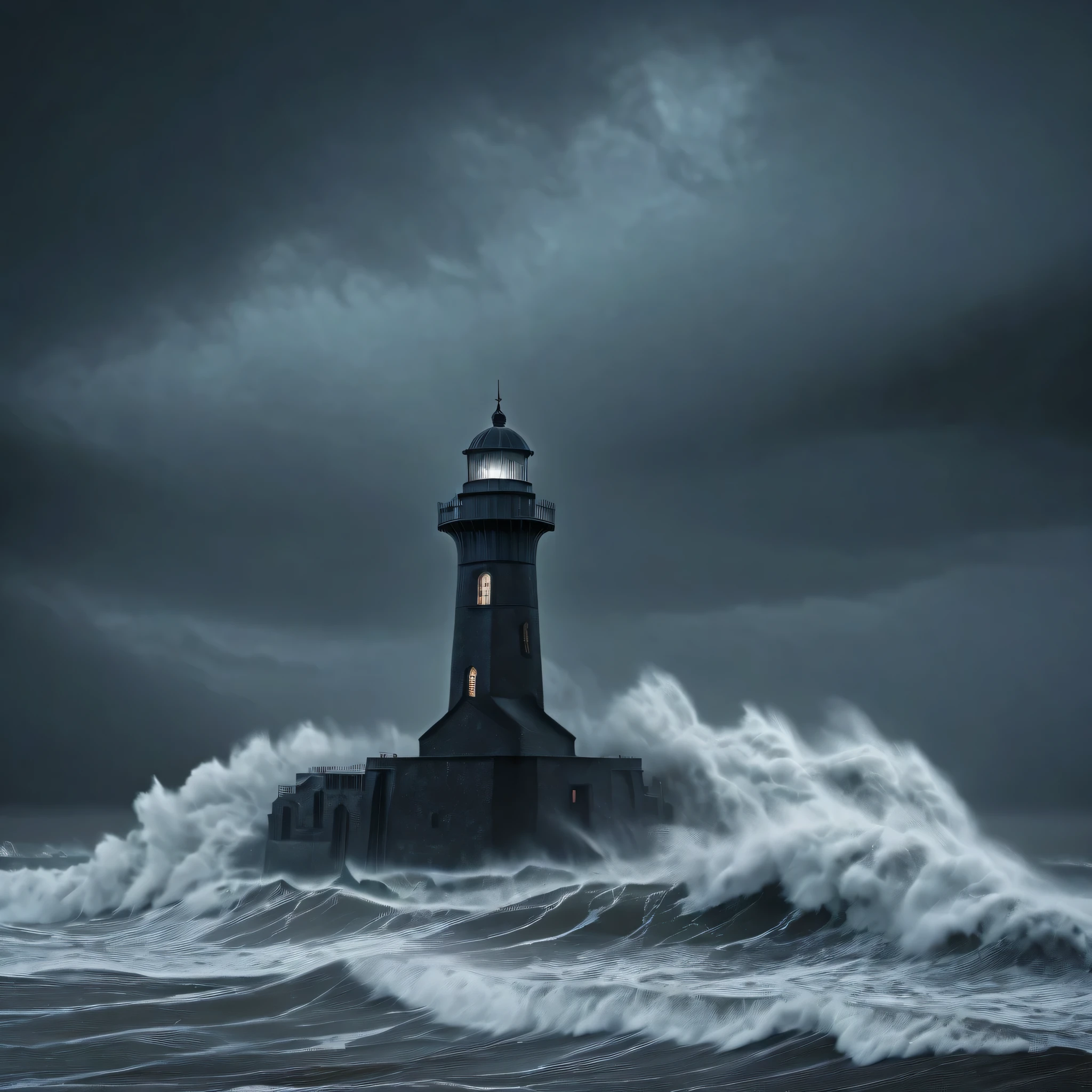 lighthouse at end of beach, heavy rain, storm, massive waves in background, windy
gothic, eldritch, creepy, dark
ultra detailed, dramatic lighting, cinematic, HDR