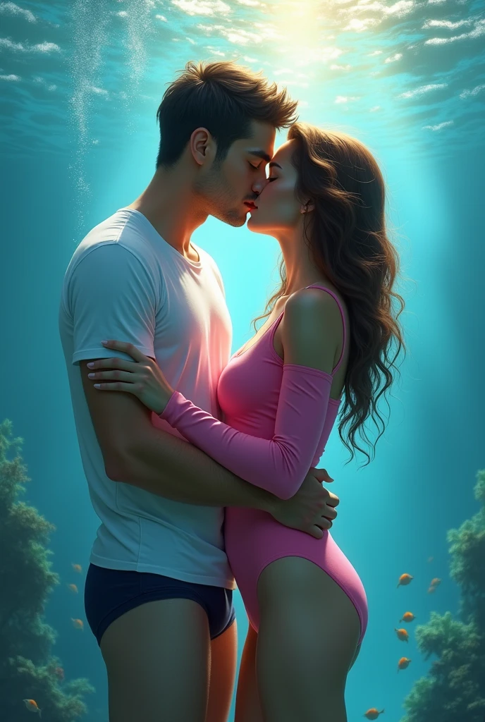 Masterpiece, Need for Good, 1 Man, Adult, Mature Woman, Tall Muscle Man, Dark Theme, Magic Array, Bubbles, Rainbow Sunlight, Underwater, Mirror, Floating Glass Sheets, Rainbow Light, Bubble Swirl, Wind Vortex, Aurora, Fantasy Landscape, Starlight Around the Character, (Upper Body), Naked on Upper Body, with a unicorn tattoo