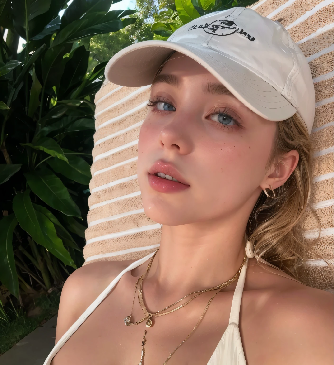 ((masterpiece)), very precise details,(Ultra High Resolution:1.5),(Photorealsitic:1.4),(top-quality), ((ROW photo)), ( photorealistic:1.4), beautiful illustration, a sexy girl is at the beach, ((blond hair)), symmetrical details, (small breasts), gorgeous face, Outstanding details, 4K, Sharp focus, ultra detailed photography, masterpiece, best quality, realistic photo, depth of fields, full -length, jewelry, necklace, resort, big houses, palms,