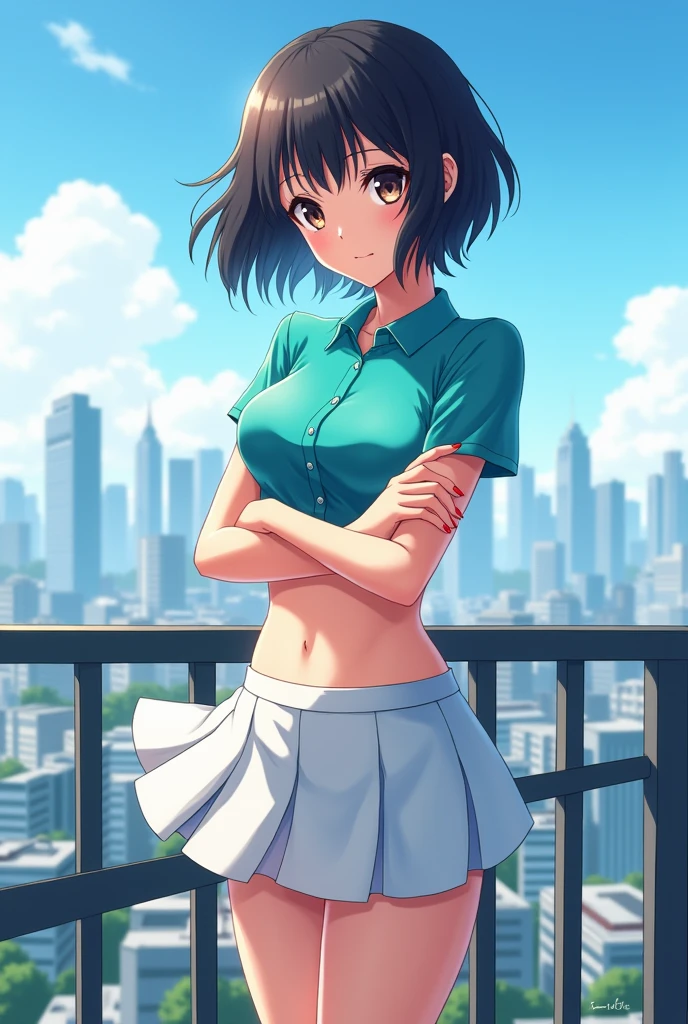(High resolution),(High resolution),(High resolution),(8k), One person, Yoshizuki_Iori、(((Date))).(((blush))).smile、Browsing Caution、((Large Breasts))、Heart symbol、Color、(((kiss)))、(((mini skirt)))、(((The skirt is blown up by the wind)))
