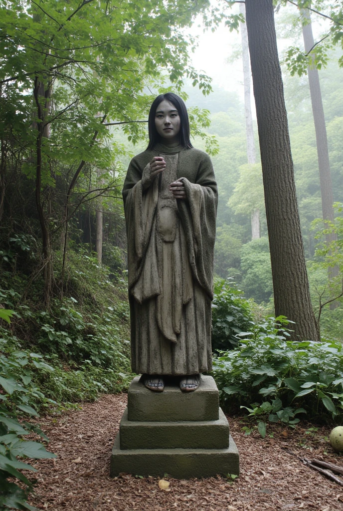 There is a stone statue in the middle of the forest, Virtual Unreal,  promotional movie from a live action film Still , By Simon de Vlieger, Ruins,  by Victor Manuel García Valdez, Aspect Ratio 16:9, PS3 Graphics, Quetzal, Cinema stills, Film stills,  inspired by James Cadenhead