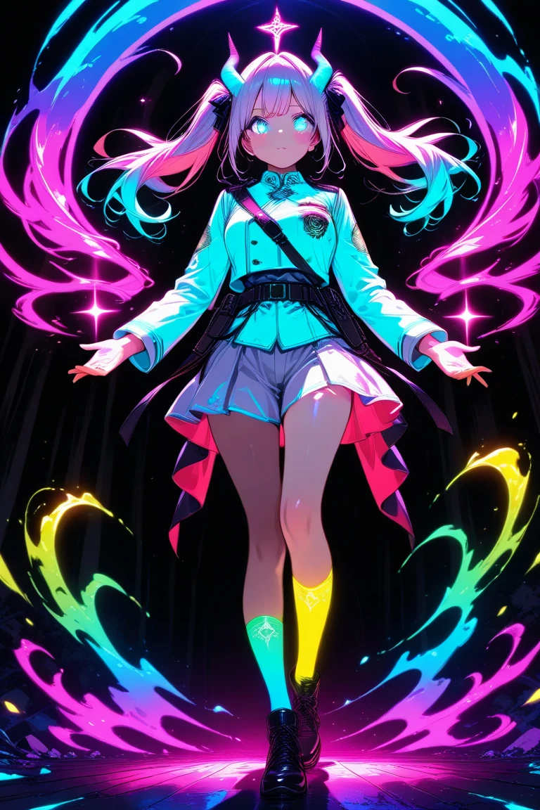 in style of Light tracing ,Hatsune Miku carries a pair of transparent wings，back view，Wear iconic outfits and hairstyles，Green extra long double ponytails，Ethereal Holographic Center, neon wings, Founding Angel, Transparent holographic existence, projection mapping，black background，in style of data visualization design , beautiful details