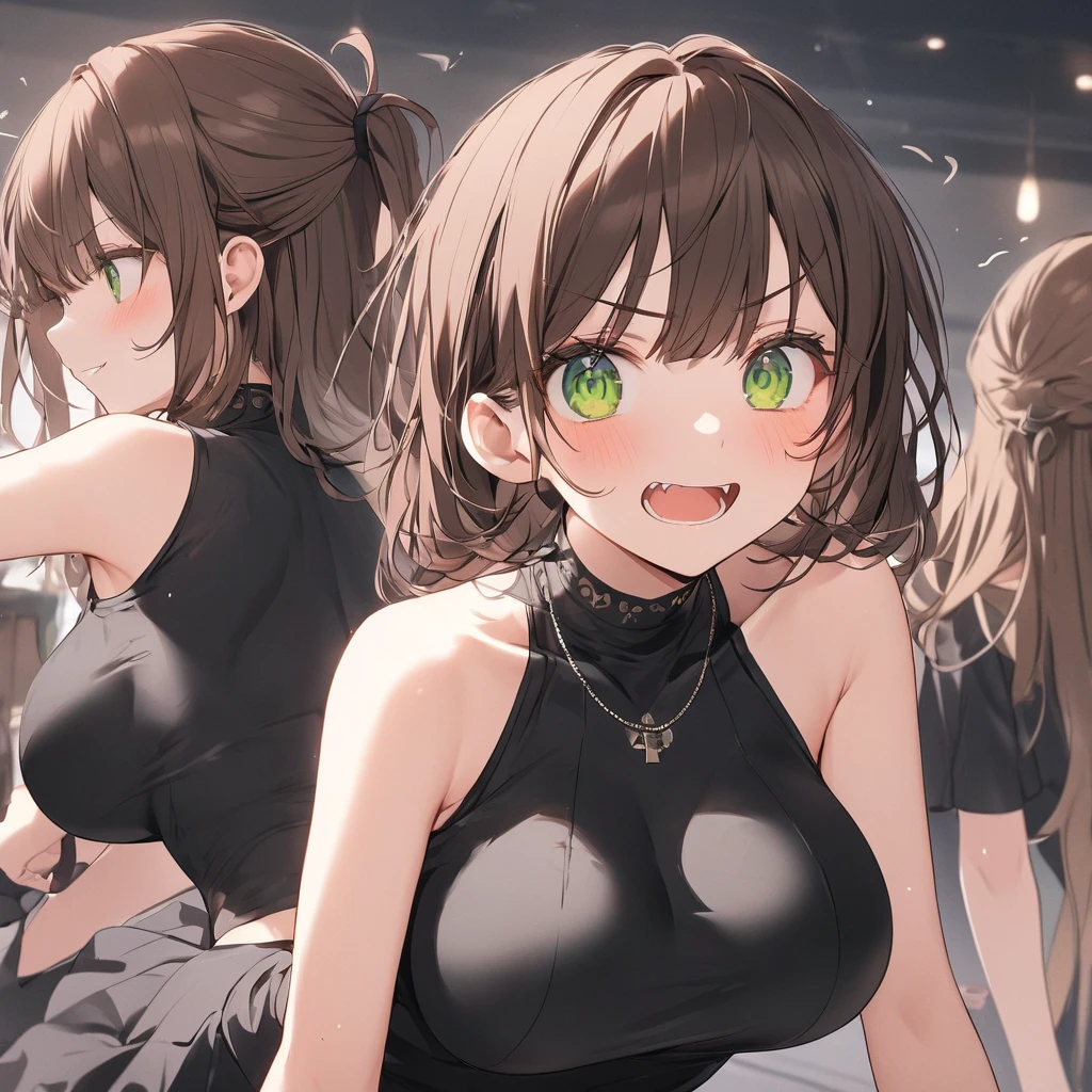  brown hair 　 green eyes　Big Breasts　get angry　 top quality　8k