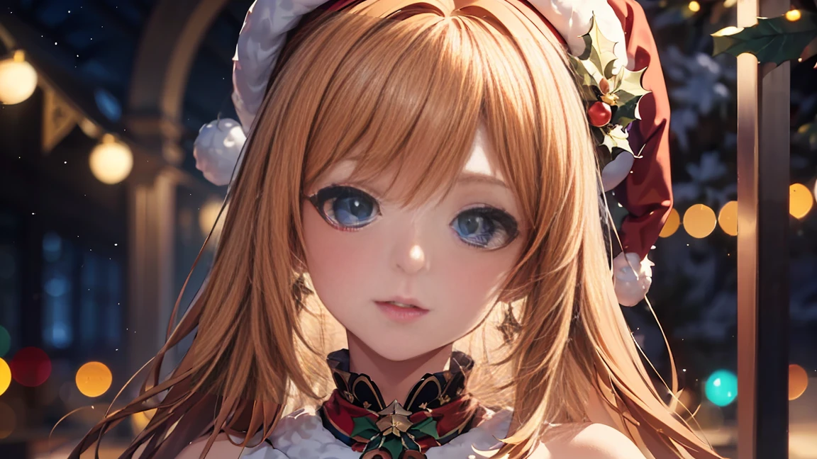 8K resolution, masterpiece, Highest quality, best quality, (  Highly Detailed CG Unity 8k Wallpaper ), ( best quality),  Hi-Res RAW Color Art,  animation,Sculpture, (((Ultra-detailed and elegant))), Magical atmosphere, Detailed skin, Texture, depth of field, Bokeh, HYPER DETAILS ,   beautiful eyes ,  elegant face, 1 girl, illustration, Christmas