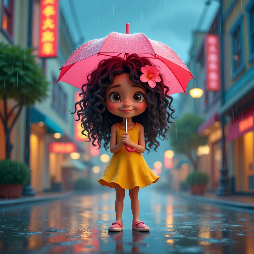 An Indian girl going to school in the rain