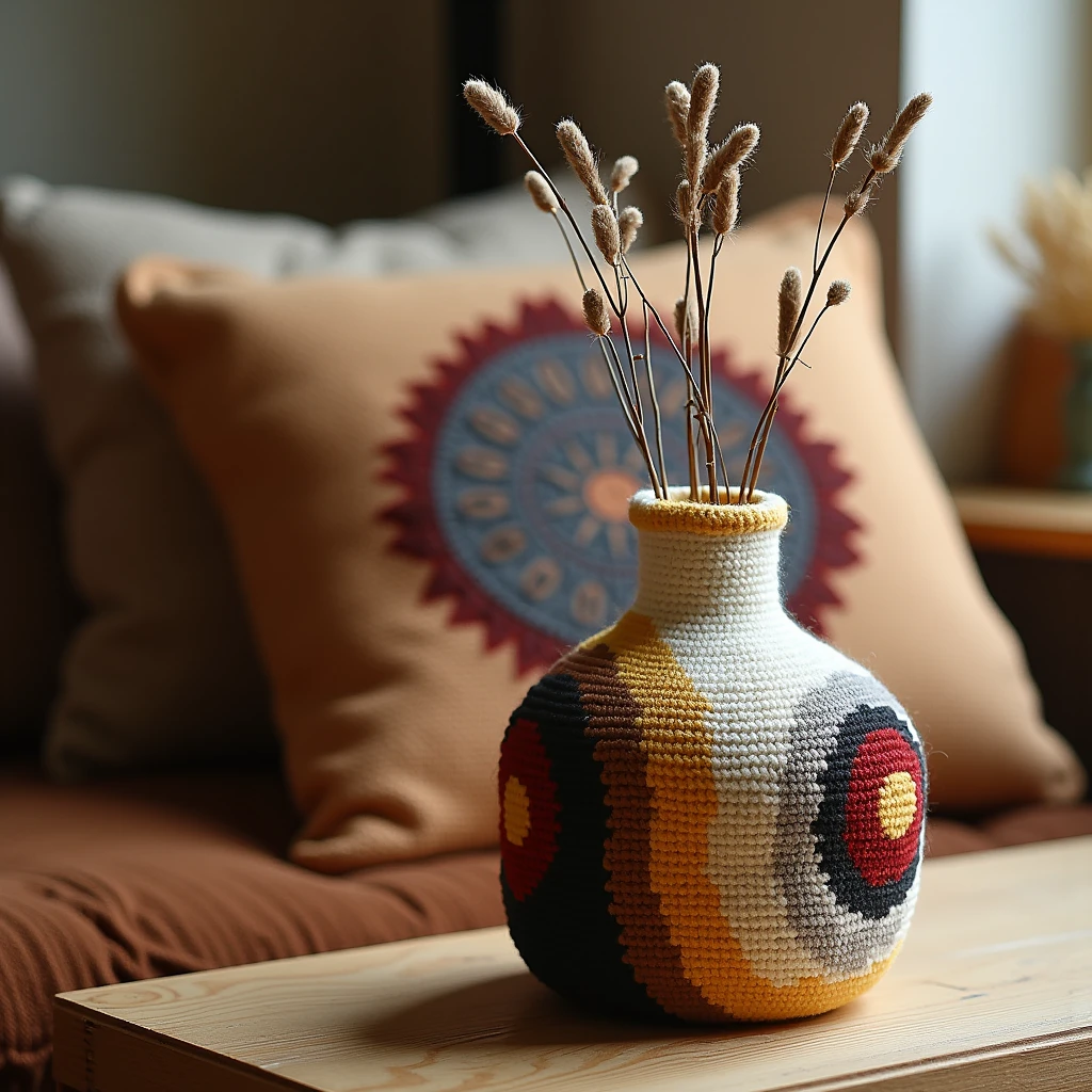 Macramé panel with design inspired by jambu