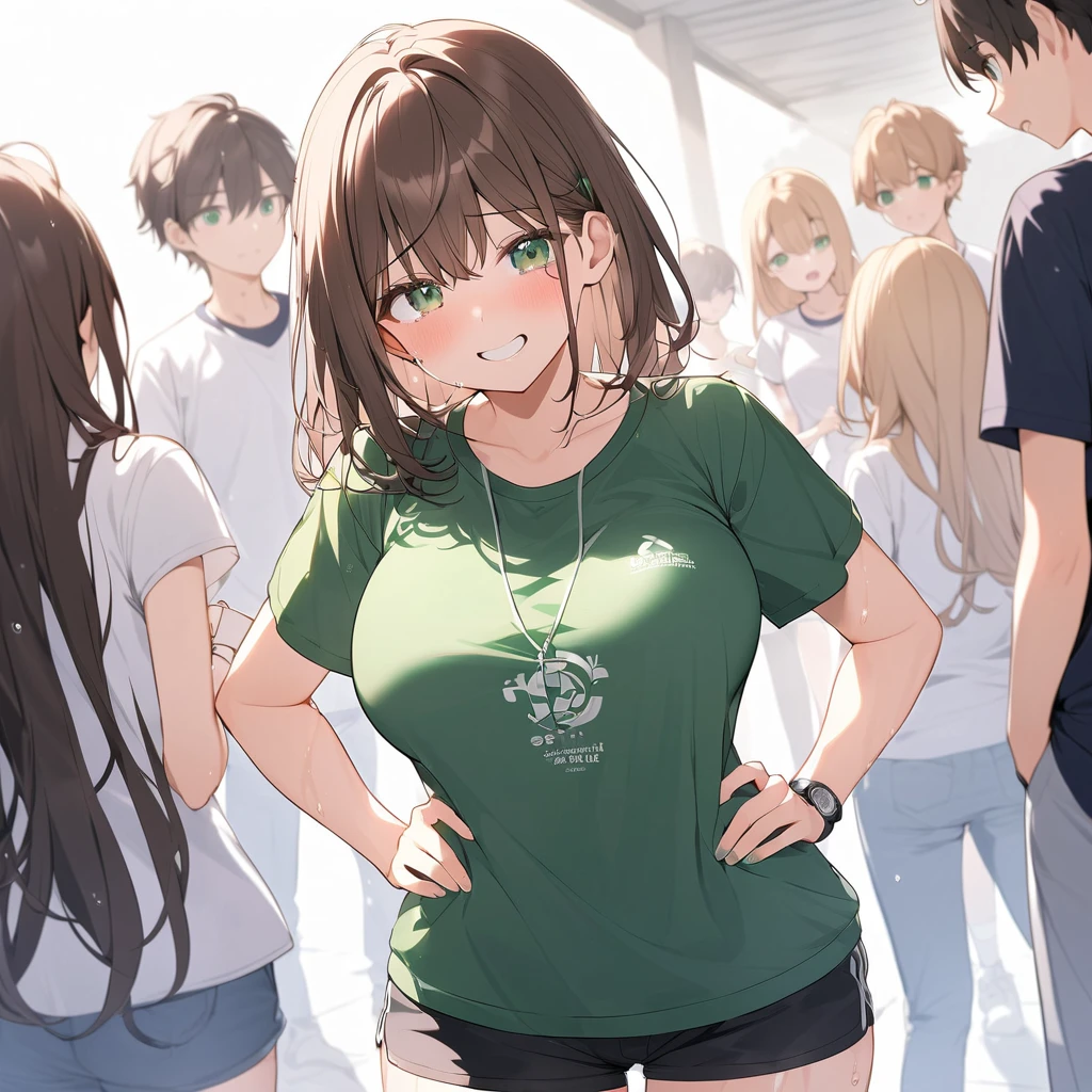  top quality　8k　 brown hair 　 green eyes　Big Breasts　 Female College Student　Crying face、 wet 、 Shake your hips