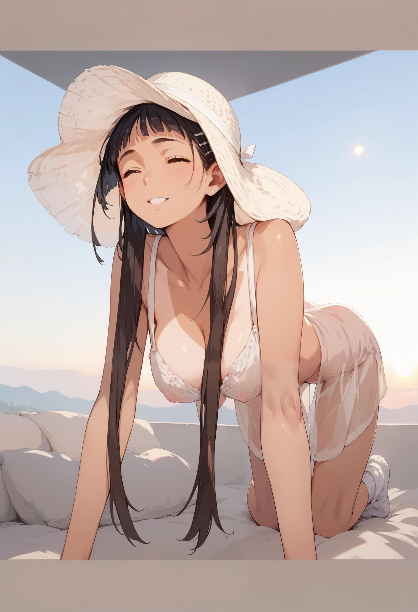 pt,suguha, completely naked and wearing only loose socks and underwear, pure white background,Girl standing facing the front，A girl wearing underwear with a shiny, flashy design ,（ top quality，8k）,Girl Standing Facing Front with Clear Colored Hair ,Ribbon tie，Gal JK，Healthy Body， plain background, back view, sun tan, brown body, super sun tan