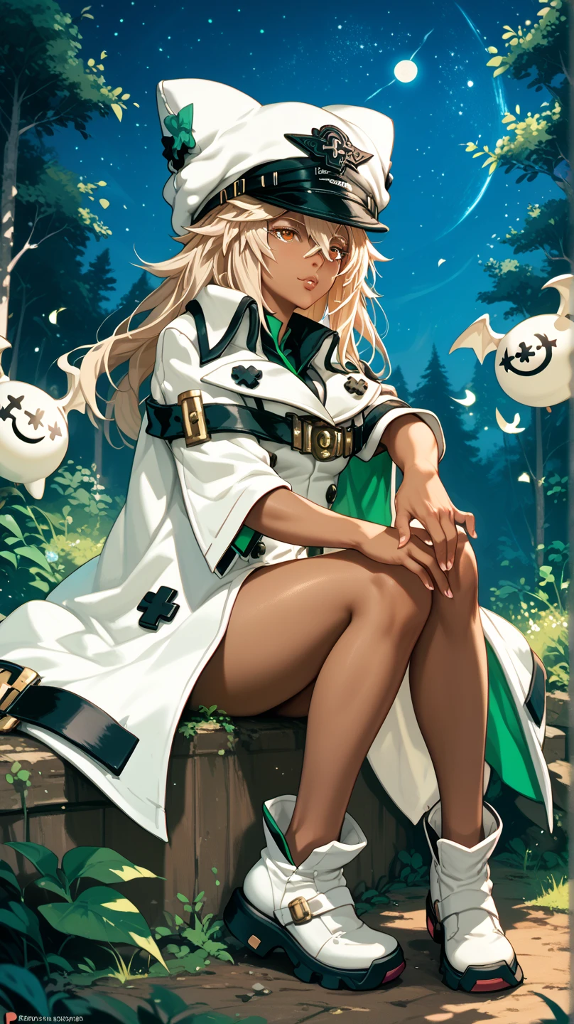  Sexy Ramlethal by Guilty Gear, UHD,  in a forest at night, full body, A starry night in the background , sitting, 